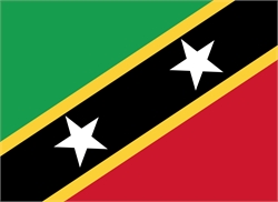 [ai] The flag of Saint Kitts and Nevis featuring green and red triangles separated by a black diagonal stripe with two white stars.